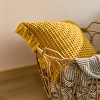 dimi nordic cute home decorative sofa bed chair pillow cover brand waffle plaid tassel cushion cover 4545cm soft hand crochet