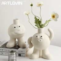 nordic plain white flower vase ceramic cool cartoon characters sculptures decorative artificial flower vase for home decoration