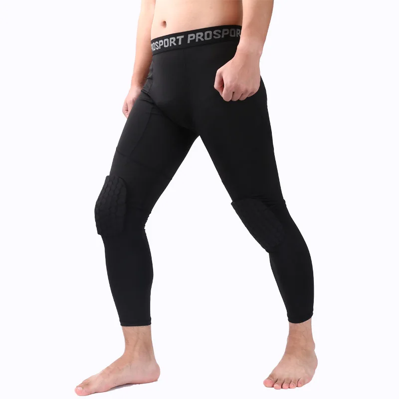New Honeycomb Anti-collision Sports Pants Men's Basketball Soccer Fitness Tights Quick Drying Knee Protection Sports Pants