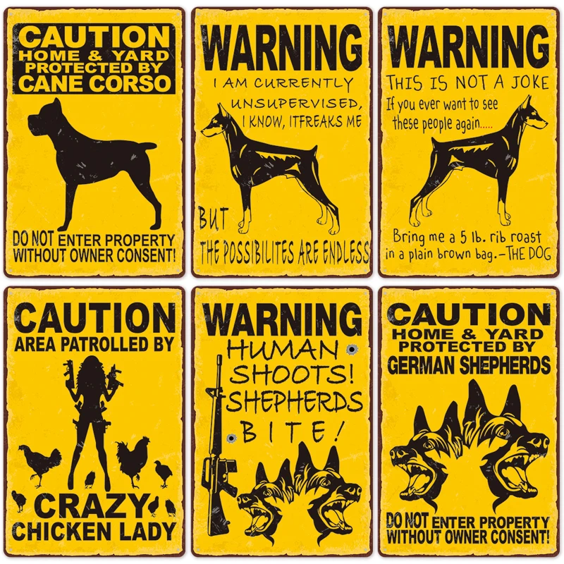 

Warning Dog Metal Signs Vintage Metal Poster Tin Sign Plate Retro Tinplate Plaque Metal Decoration for Bar Pub Club Garage