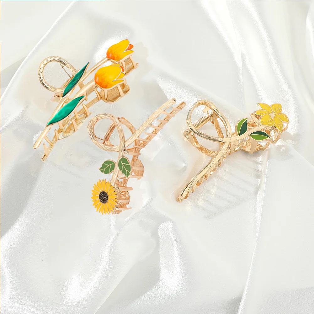 

3pcs Women Elegant Flowers Hollow Geometric Metal Hair Claw Vintage Clips Headband Hairpin Fashion Hair Accessories