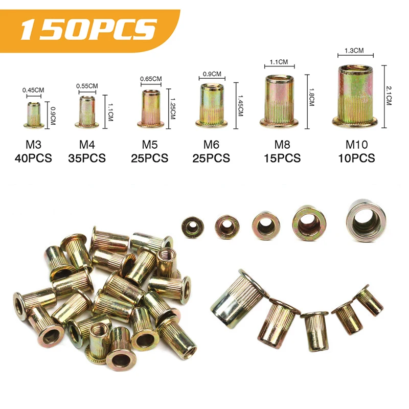 

Заклепочные гайки M4, M5, M6, M8, M10, M12, набор гаек с плоской головкой, 210/165/100 шт.