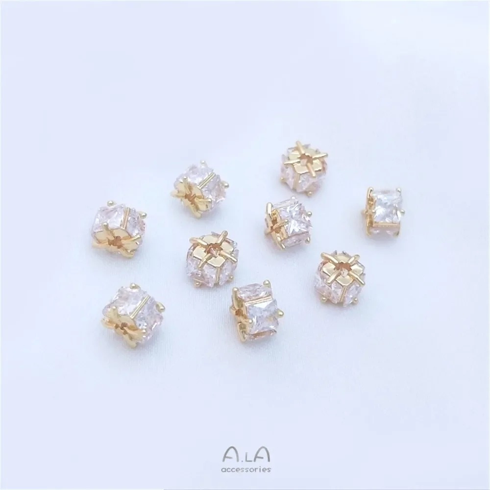 14-каратное золото цирконий 6 мм квадратная бусина браслет сделай сам серьги