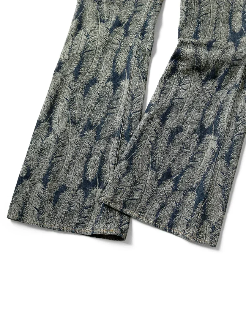 New Japanese Style Hirata and Hiroshi Casual Men's Women's Loose Denim Jacquard Feather Flared Pants Versatile