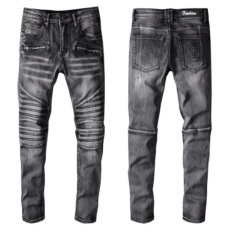 

Black Fashion Brand Men's Distressed Slim Streetwear Damaged Skinny High Stretch Destroyed Patchwork Ripped Denim Jeans 2023