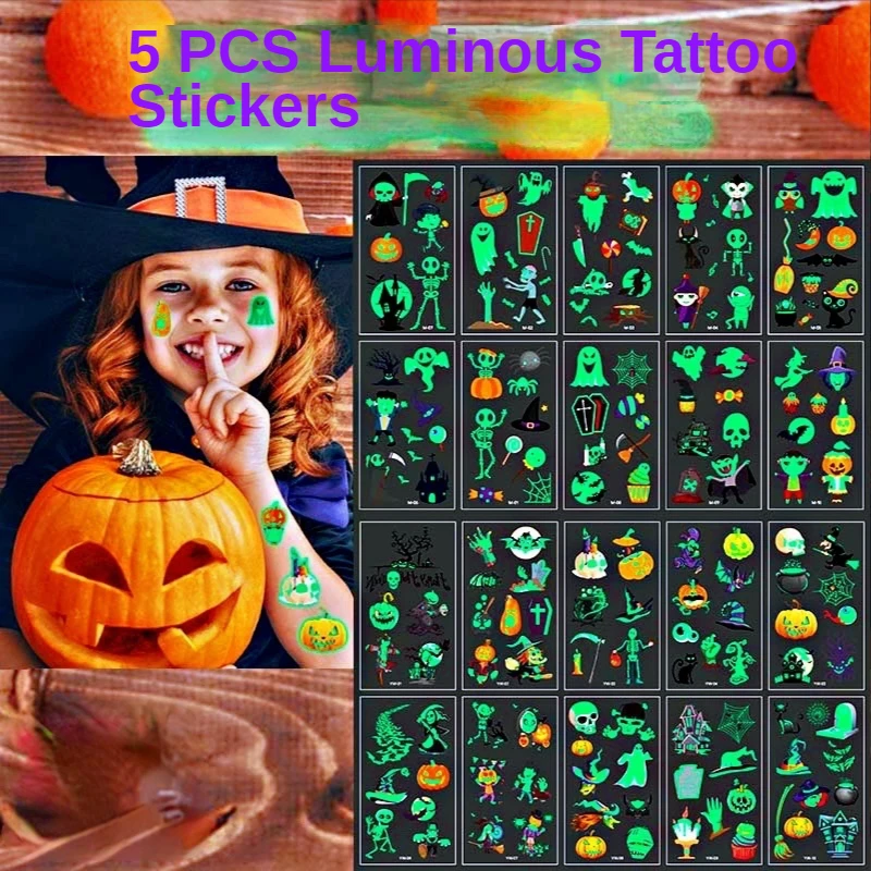 

5pcs Luminous Tattoo Sticker Children Arm Glowing Tattoo Children Body Art Tattoo Dinosaur Pirate Unicorn Mermaid Tattoo Cartoon