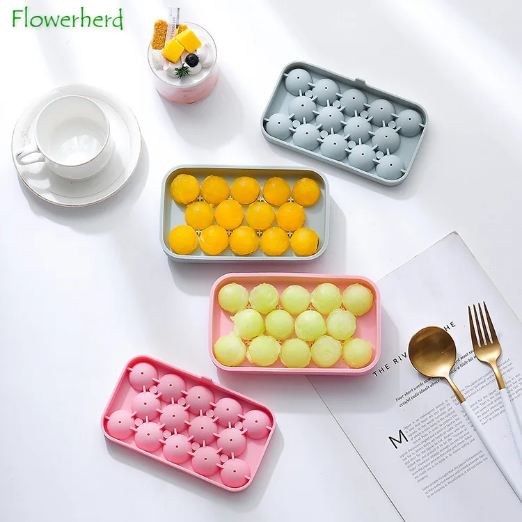 

14 Grid Silicone Three-dimensional Ice Hockey Mold with Lid Homemade Spherical Ice Cube Diy Ice Box Jelly Ice Maker Ice Tray