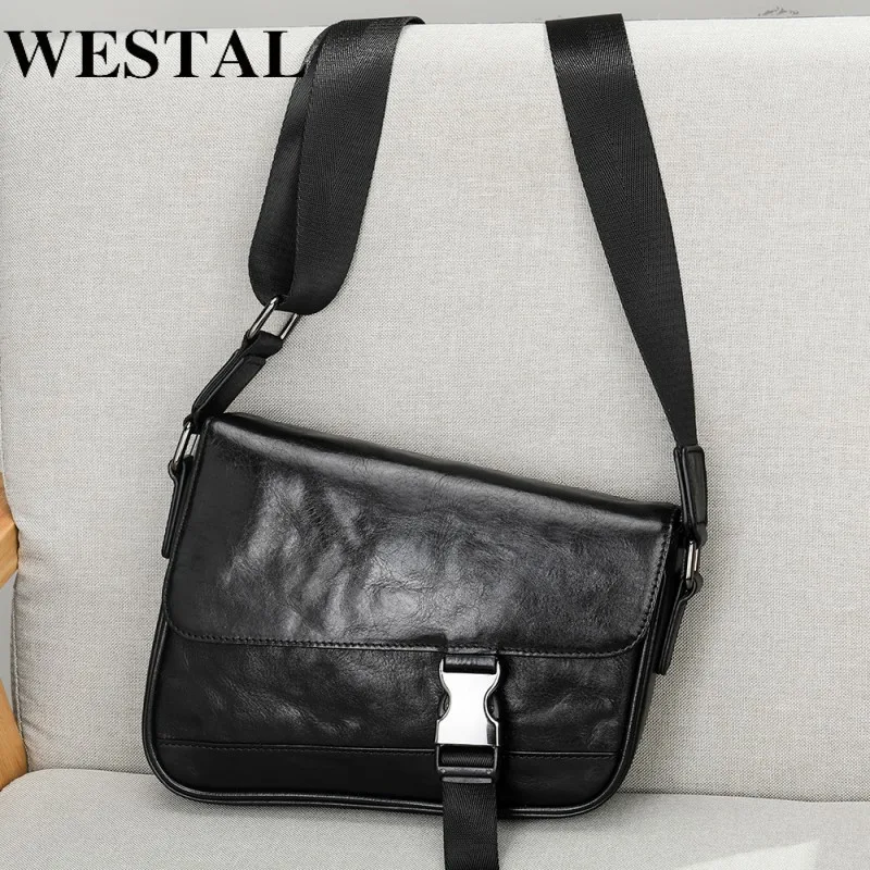WESTAL Men's Genuine Leather Shoulder Bag Crossbody Bags for Men Black Messenger Bag Male Handbag Cover Designer Men's Bags