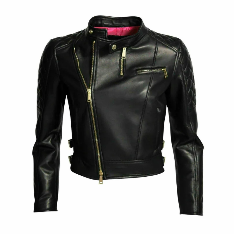 Leather Jacket Women Black Modern Motorcycle Genuine Lambskin Slim Fit Casual enlarge