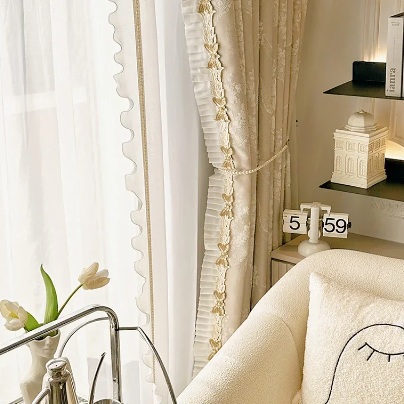 Французские романтические кремовые бежевые рельефные вышитые синельные