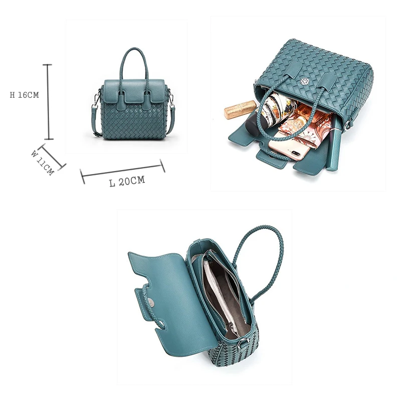 New Luxury Cowhide Leather Retro Bag Women Weave Handbags Trend Shoulder Bag Portable Fashion Female Shoulder Messenger Bags2023