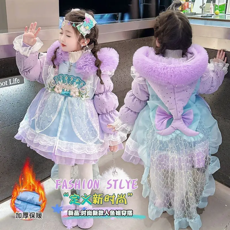 Фото Kids Clothes Warm Warm Winter Thick Baby Girls Spanish Lolita Christmas Sweet Princess Ball Gown Layered Snow Long Jacket Coat №1