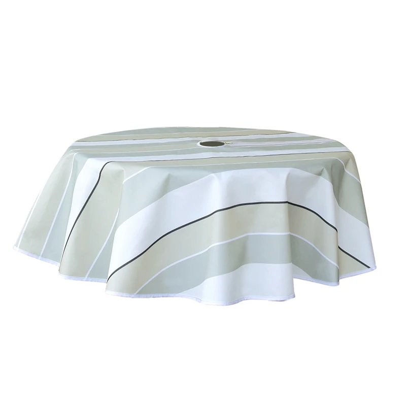 

59-дюймовая круглая скатерть для улицы, летняя водонепроницаемая защита от пятен, скатерть для стола с молнией и отверстием для зонта для пат...
