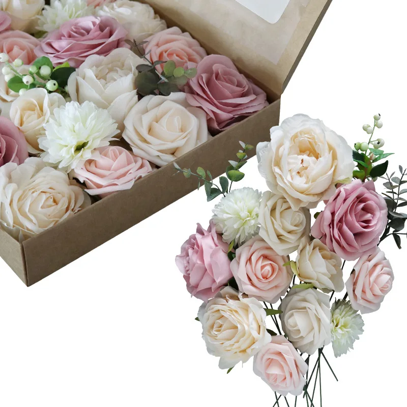 

Simulation Silk Rose Flower Box Decor Festival Party Refinement Rose Flower Bride Bouquet Gifts Box Ornaments Party Product