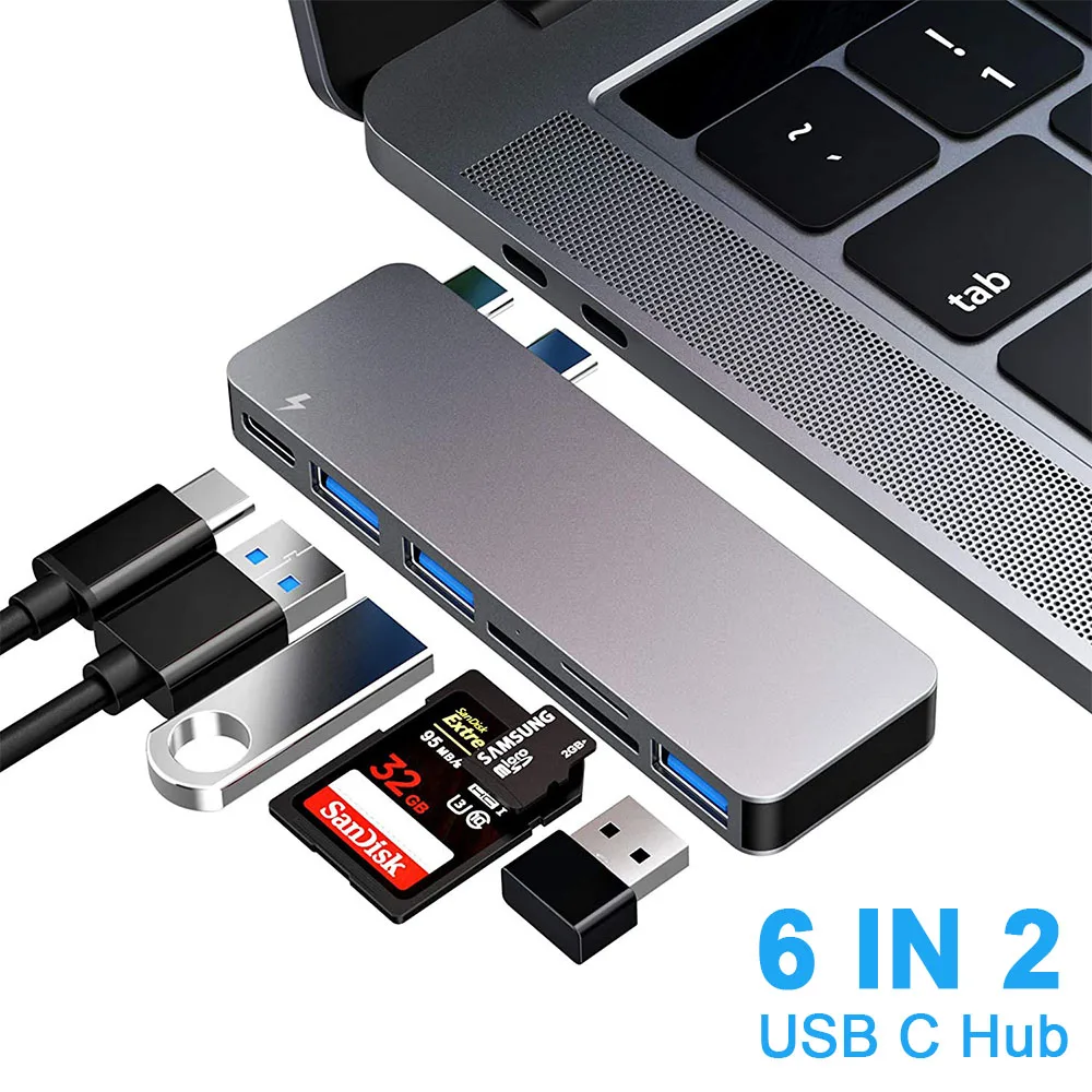 USB C Hub для MacBook Pro/Air 2020 2019 2018 6 в 1 Type Adapter Pro 13 и 15 дюймов с 3 TF/SD USB-C PD | Компьютеры офис