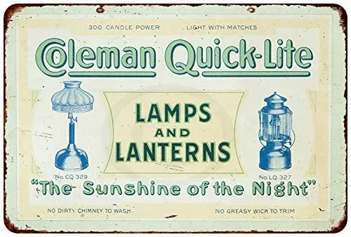 Металлические знаки Vintage Coleman Lamps Lantern Quick-Lite 8 x 12 для гаража, подвала, двора, мужской пещеры, бара, декор стены.
