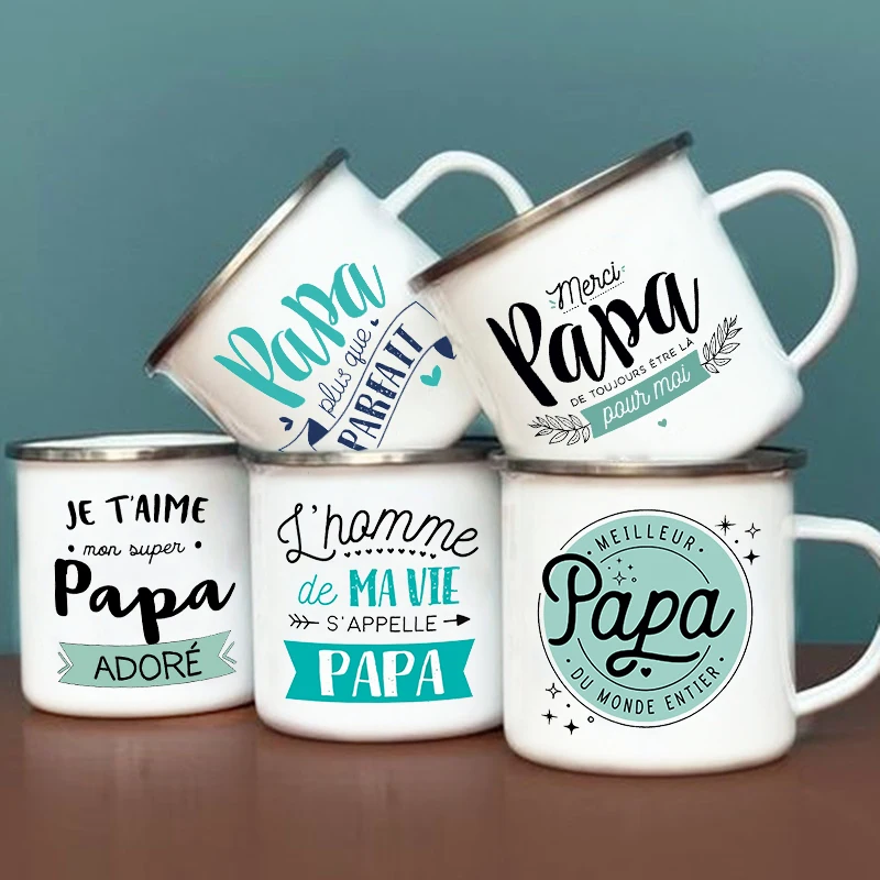 Best Dad In The World French Print Enamel Mug Outdoor Water Cup Drink Milk Coffee Cups Camping Mug Festive Birthday Gift for Dad