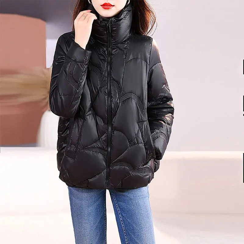 2023 News Winter Women Short Jackets Casual Thick Warm Stand Collar Coat Female Winter Outwear Loose White Duck Coat M31