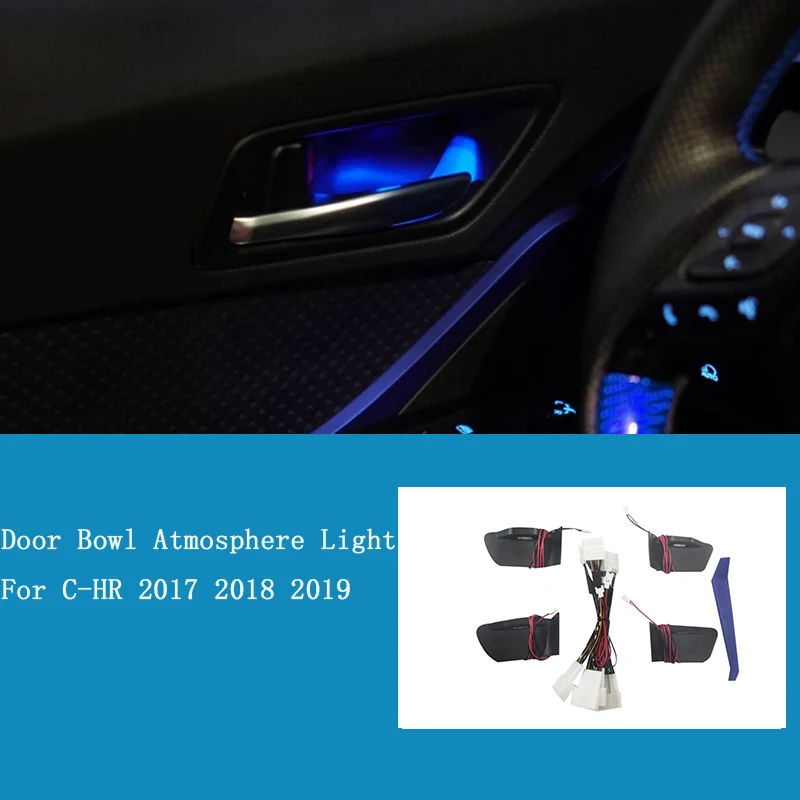 

Car Door Handle Bowl Atmosphere Light Interior LED Blue Door Bowl Handle Frame Light for Toyota C-HR 2017 2018 2019