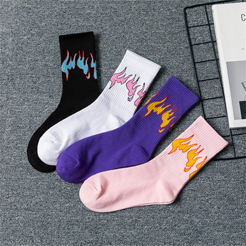 

Fashion Hip Hop Hit Color On Fire Crew Flame Blaze Power Torch Hot Warmth Street Skateboard Soft Cotton Unisex Socks Dropship