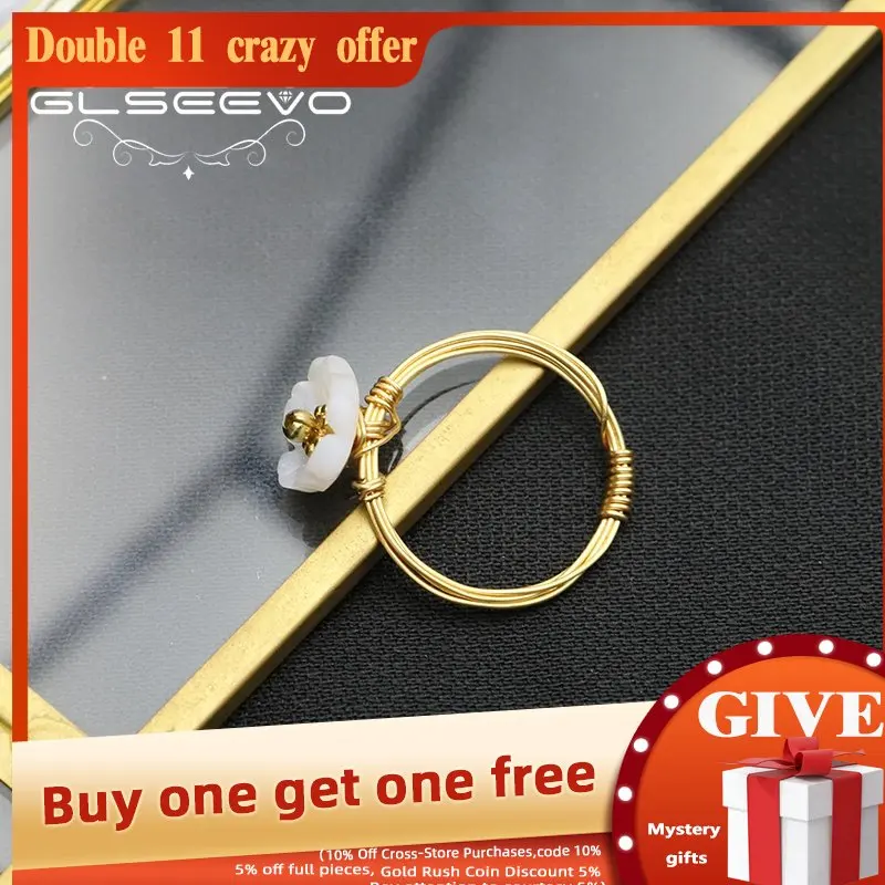 

GLSEEVO Winding Shell Flowers Natural Pearls 18K Electroplated Gold Woman Wedding Ring Fashion Luxury Jewelry Anniversary GR0316