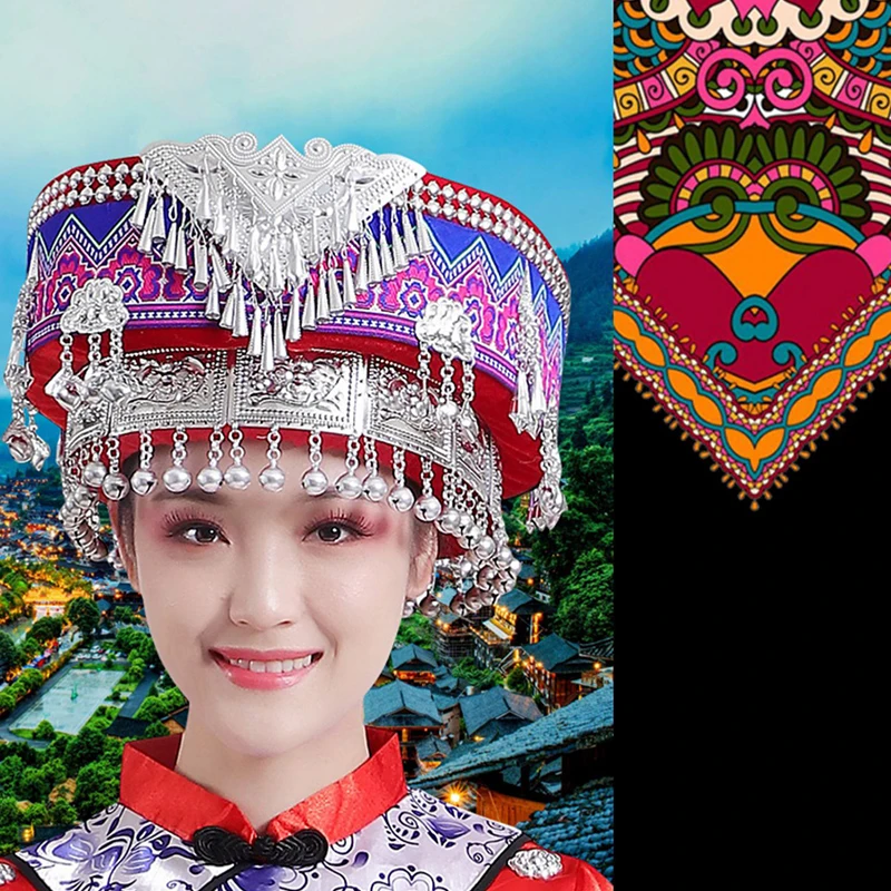 Chinese Miao Dance Hats National Traditions Miao Headdress Hat Minority Stage Performance Accessories Vintage Head Wear