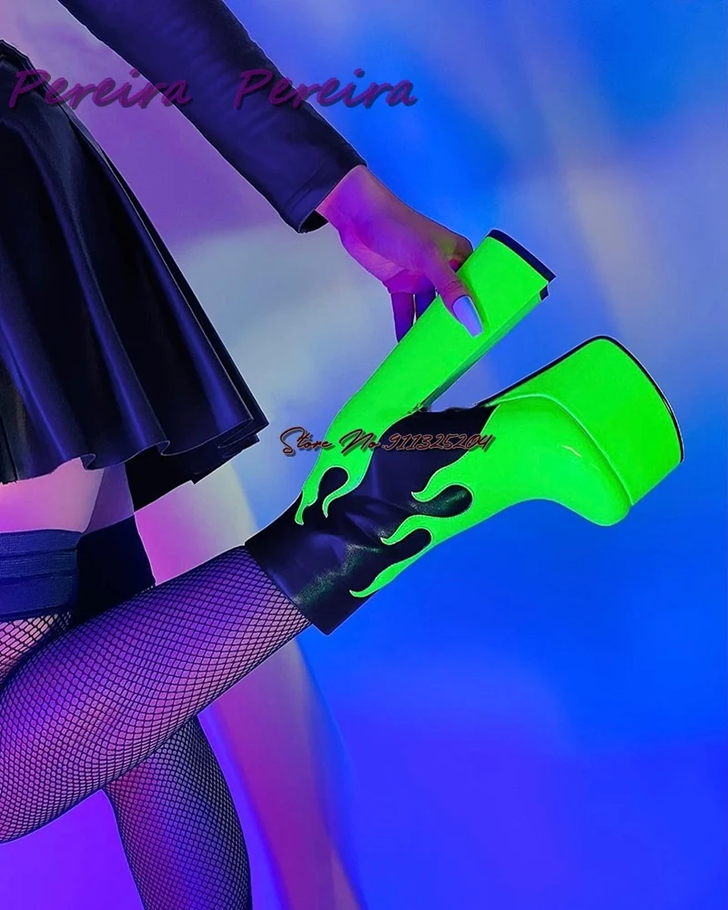 Неоново-зеленые ботинки на платформе из лакированной кожи Необычные массивном