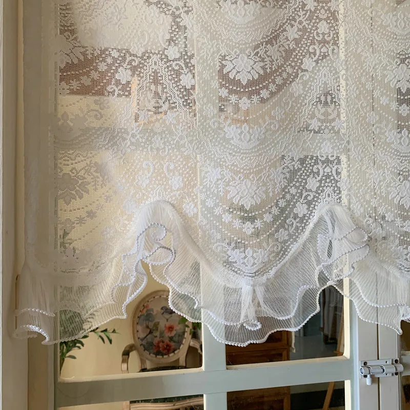 Корейские пасторальные двойные кружевные жемчужные короткие тюлевые шторы в
