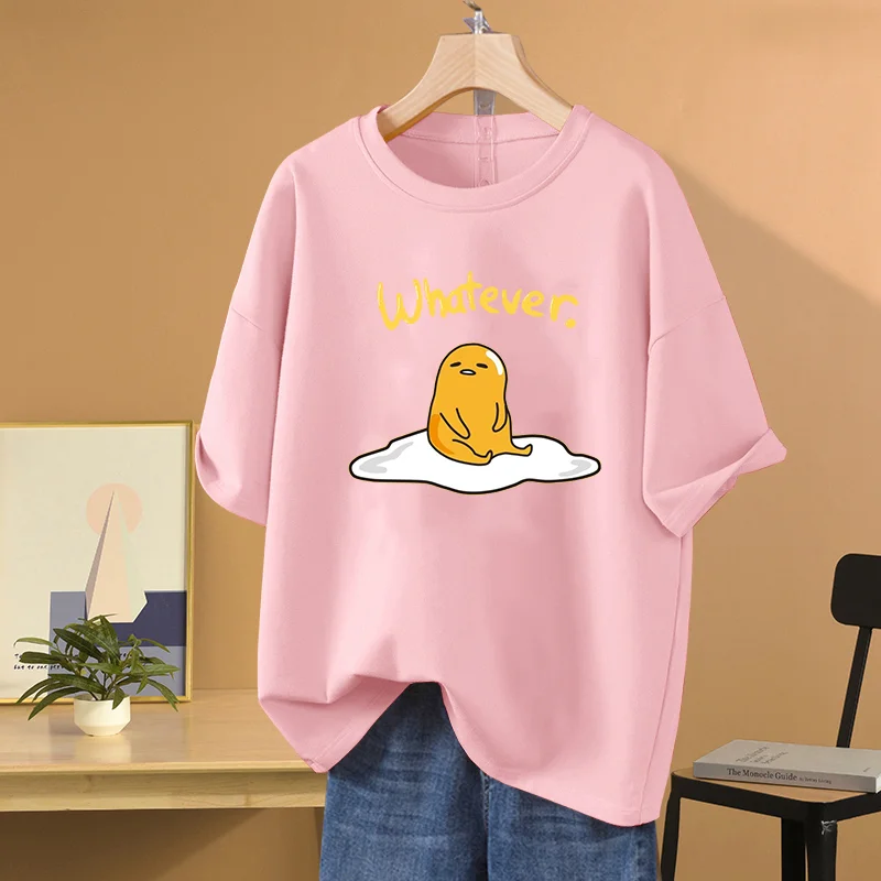 Sanrio Gudetama Повседневная Милая футболка с принтом Студенческая парная мультяшная