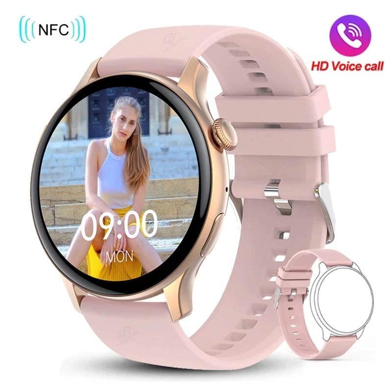 

SACOSDING 2023 NEW AMOLED NFC Smart Watches Women Clock Bluetooth Call Temperature HeartRate Blood Pressure Men Smartwatch For