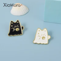 black white cat enamel pins cute kitty bell ghost brooches bag backpack badge jewelry accessories gift for friend