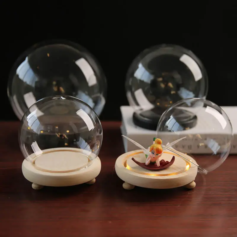 

Стеклянная бутылка с колокольчиком, настольный Прозрачный флакон с растениями, пылезащитная крышка с деревянной основой, «сделай сам», мин...