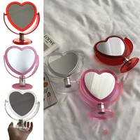1pc acrylic double side makeup mirror cute heart shaped cosmetic mirror transparent base home bedroom desktop make up mirror