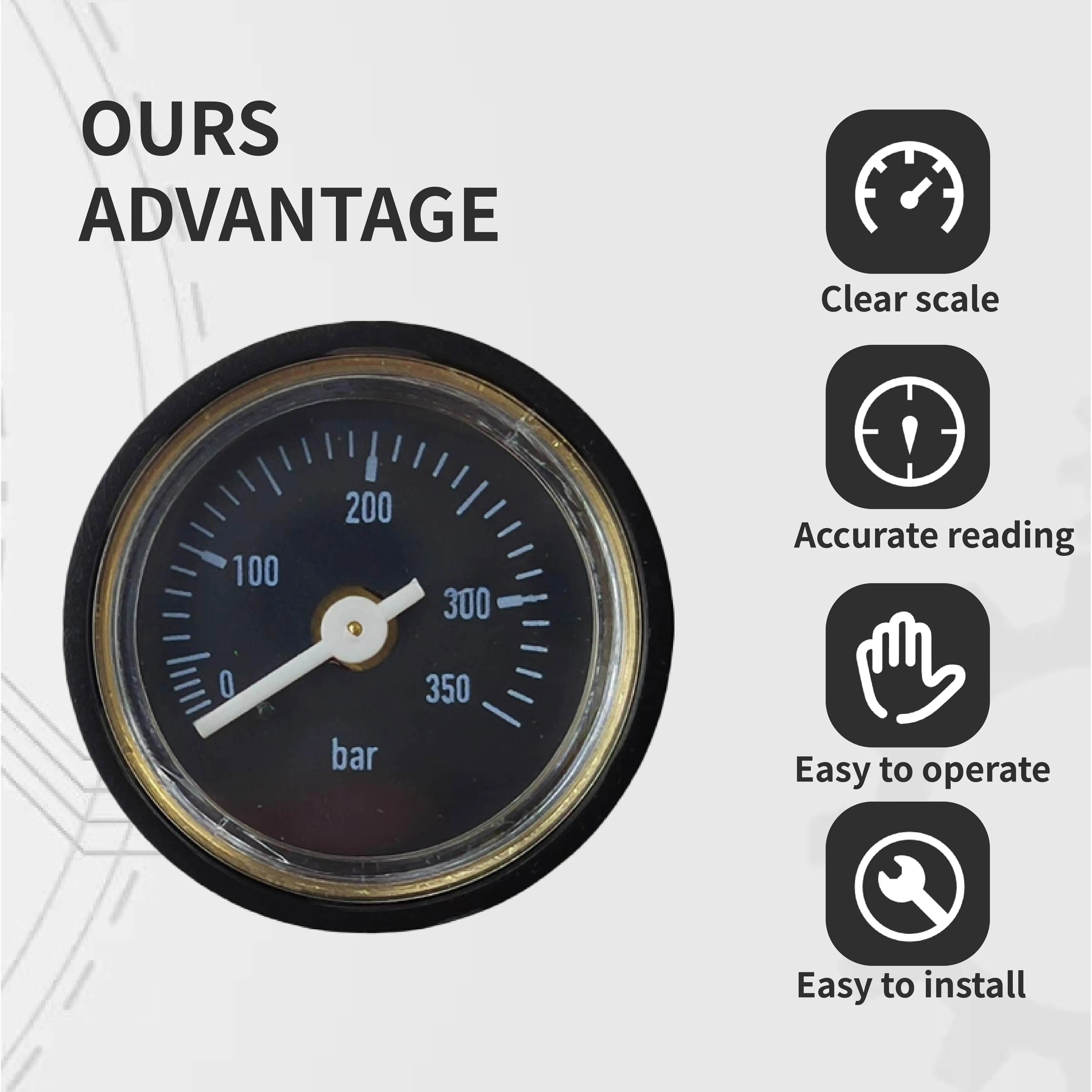 Фото Манометр EDgun FX Precision Air Gauge - 28 мм, различные стили, миниатюрный манометр, 2 варианта резьбы: 1/8BSP и M10*1 №3