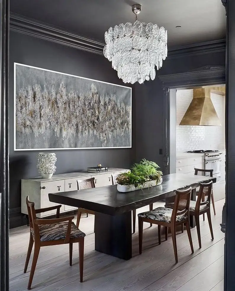 

Gray Silver Leaf Artwork Extra Large Panoramic Textured Abstract Wall Art Oversize Texture Acrylic Painting Canvasabstract oil