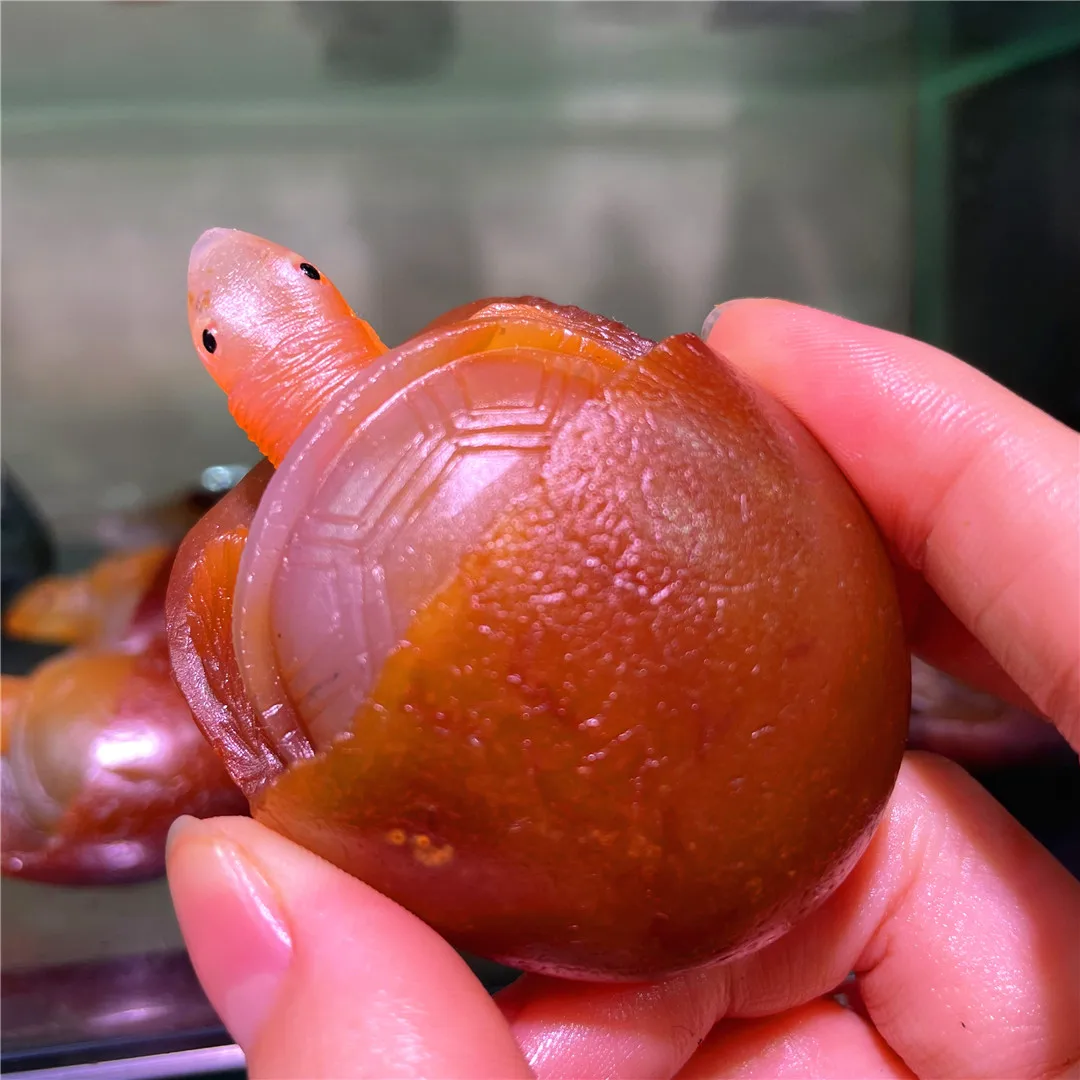 

Original Natural Red Agate Crystal Quartz Carved Tortoise Little Ornament Animal Statue Figurine Folk Crafts Reiki Cute Decor