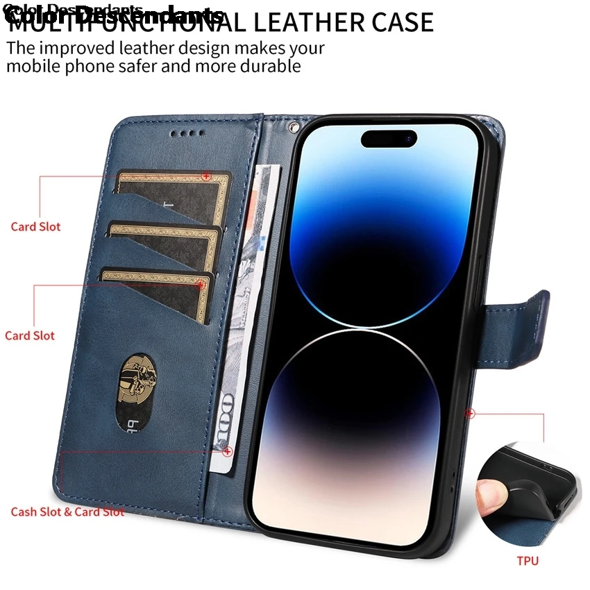 Кожаный чехол-бумажник для iPhone 16 15 Pro 14 Plus 13 11 Max 12 Mini XR X XS 7 8 6 6S магнитный