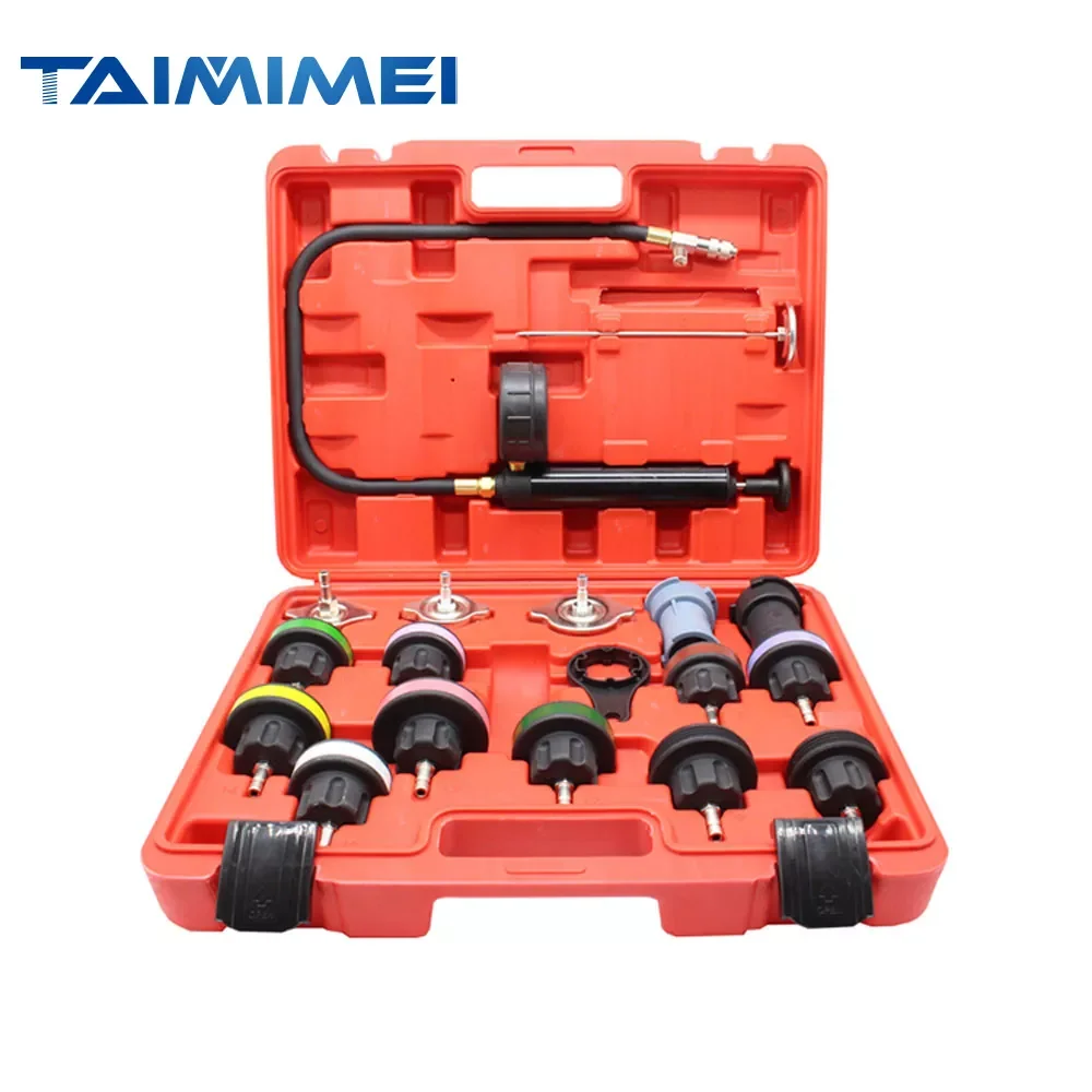TAIMIMEI 18pcs Car Water Tank Leak Detector  Cooling System Tester Kit Radiator Pressure Test Auto Diagnostic Tool Repair Gauge