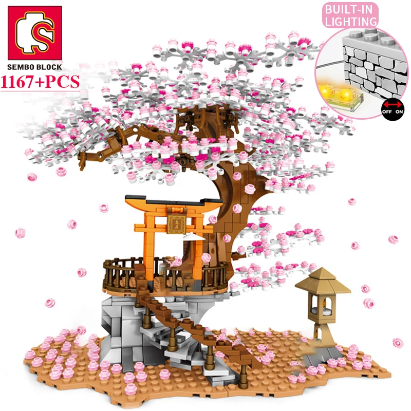 

SEMBO 1167PCS Sakura Blocks ideas City Cherry Blossom Japanese Sakura Tree House Mini Street View Model Building Toys Children