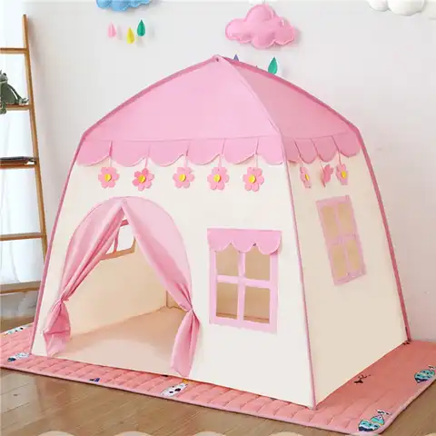 1,3 м портативная детская палатка Wigwam складные детские палатки Tipi детский игровой домик для больших девочек розовый Замок принцессы Декор де...