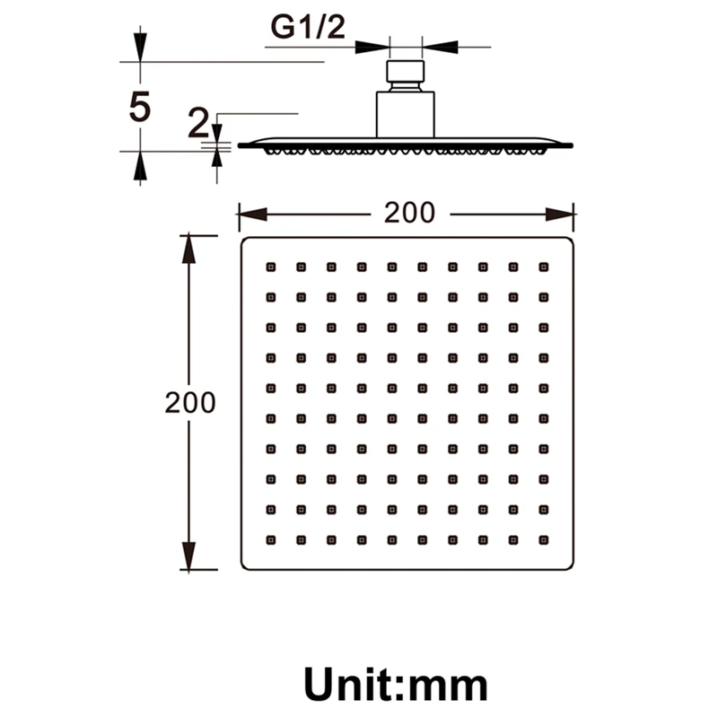 

Square Stainless Steel Shower Head Rainfall Shower Chrome High Pressure Ultra-Thin Shower Head Sprayer 200X200mm