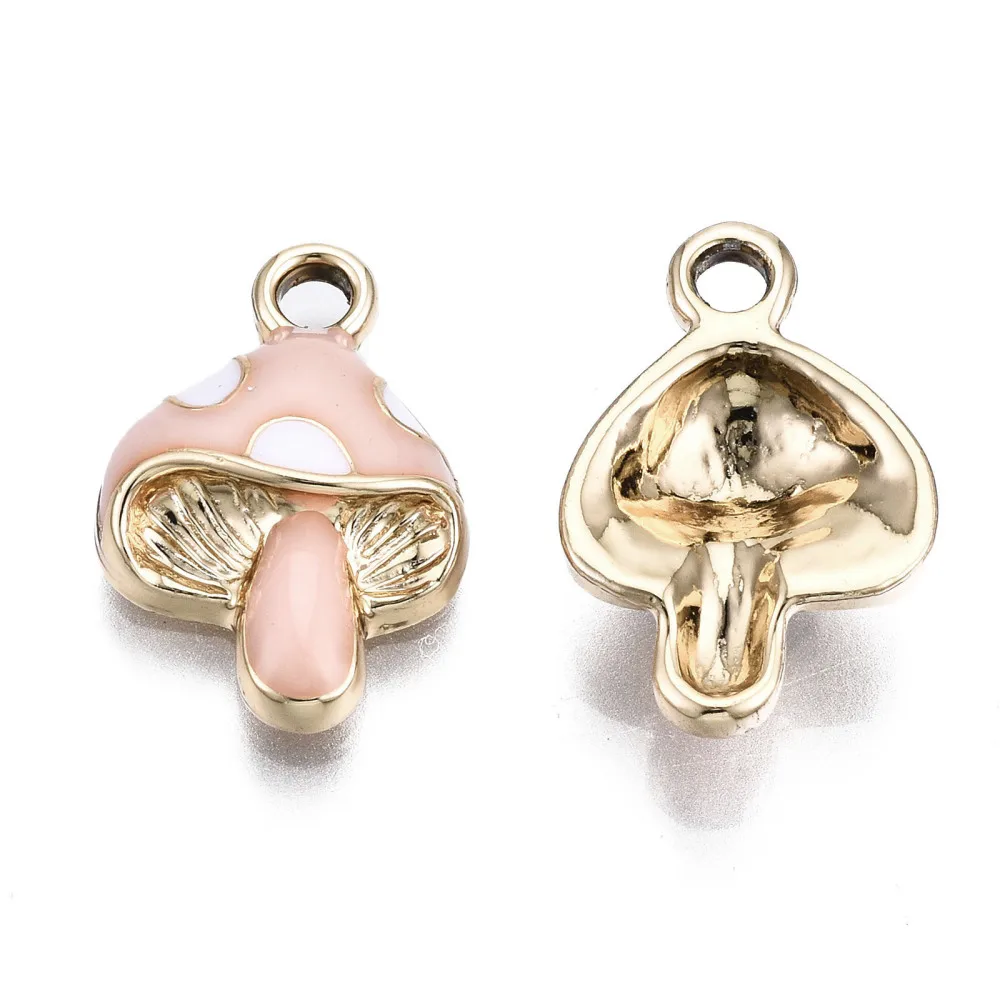 

5-10PCS Alloy Pendants with Enamel Light Gold Mushroom/rabbit PeachPuff 16-18x11-14x4-7mm Hole: 1.8-2mm