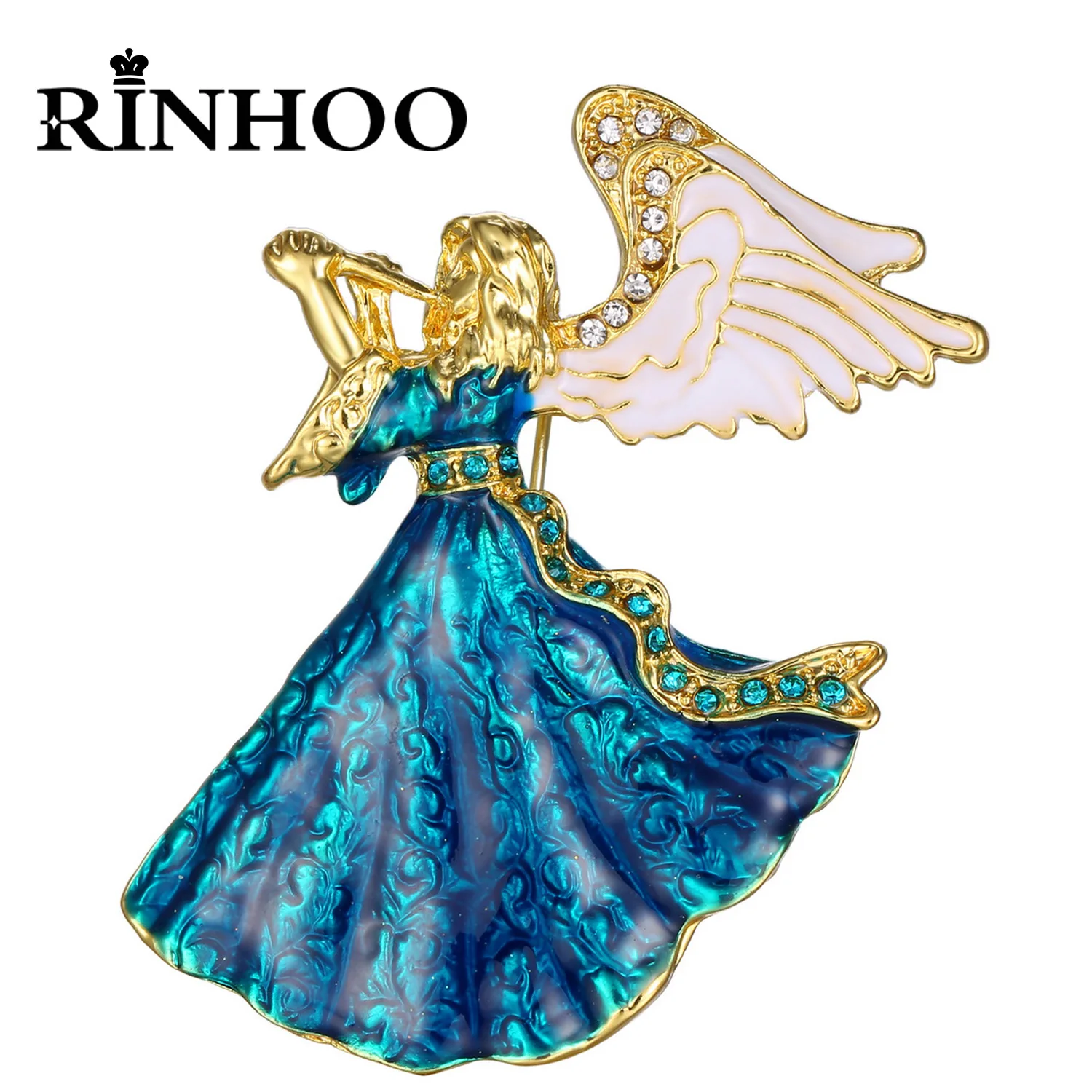 

Rinhoo Music Angel Brooches for Women Elegant Enamel Fairy Crystal White Angel Wings Lapel Pins Lovely Cartoon Figure Corsage