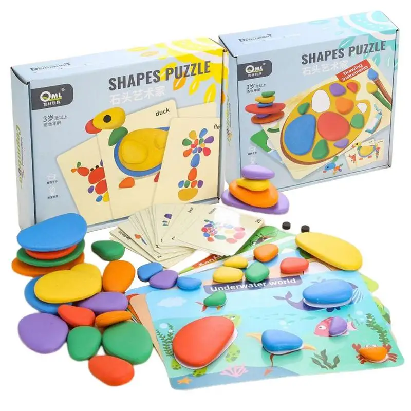 

Rainbow Pebble Set Rainbow Cobblestone Jigsaw Puzzle Toy Eco-Friendly Early Math Manipulative First Counting And Construction To