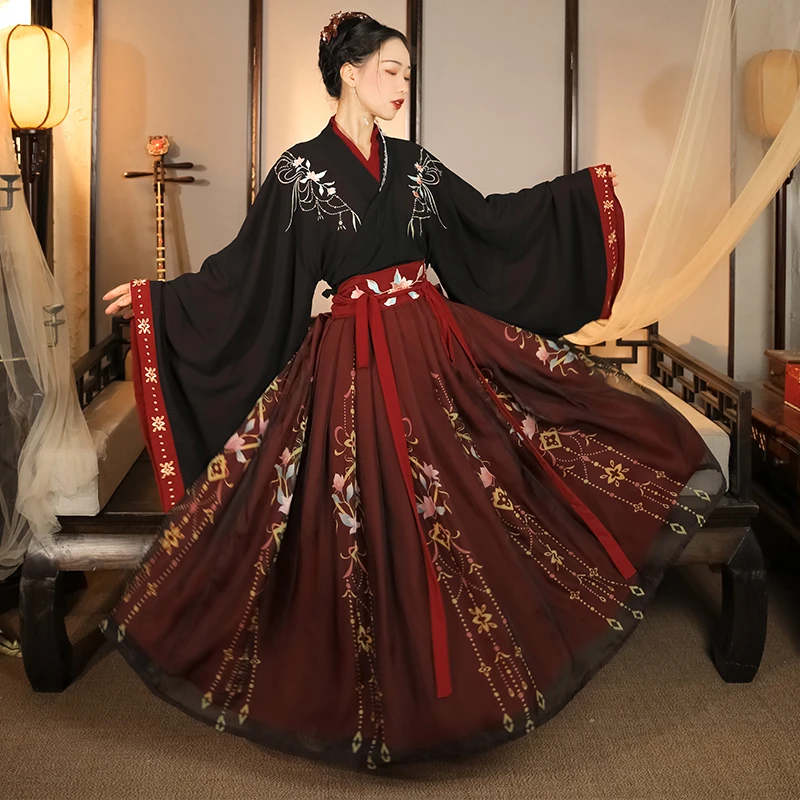 

JUSTSAIYChinese Traditional Hanfu Black Red Costume Woman Ancient Dress Oriental Princess Dress Elegance Tang Dynasty Dance Wear