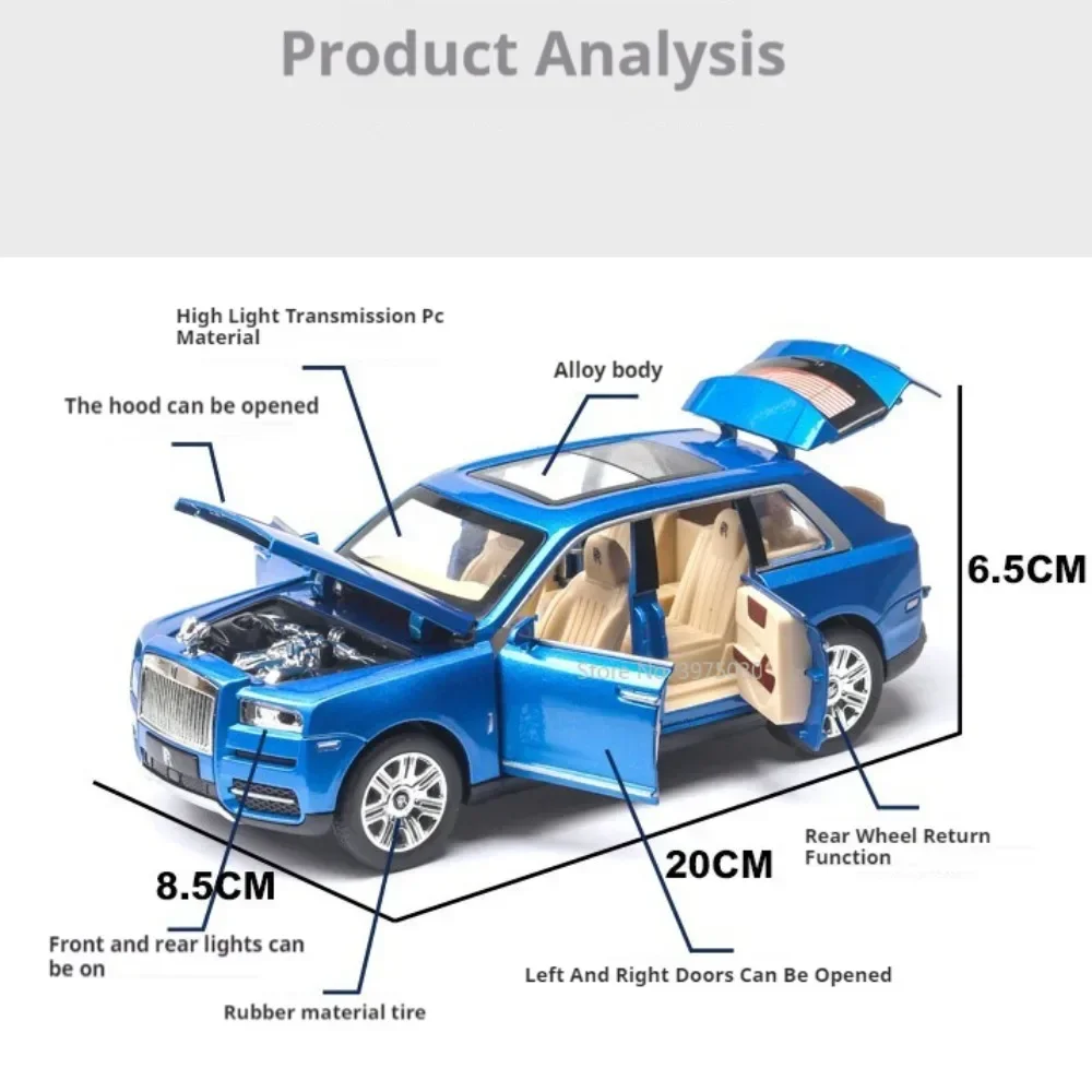 1:24 сплав Rolls-Royce Cullinan SUV игрушечный миниатюрный автомобиль модель литья под