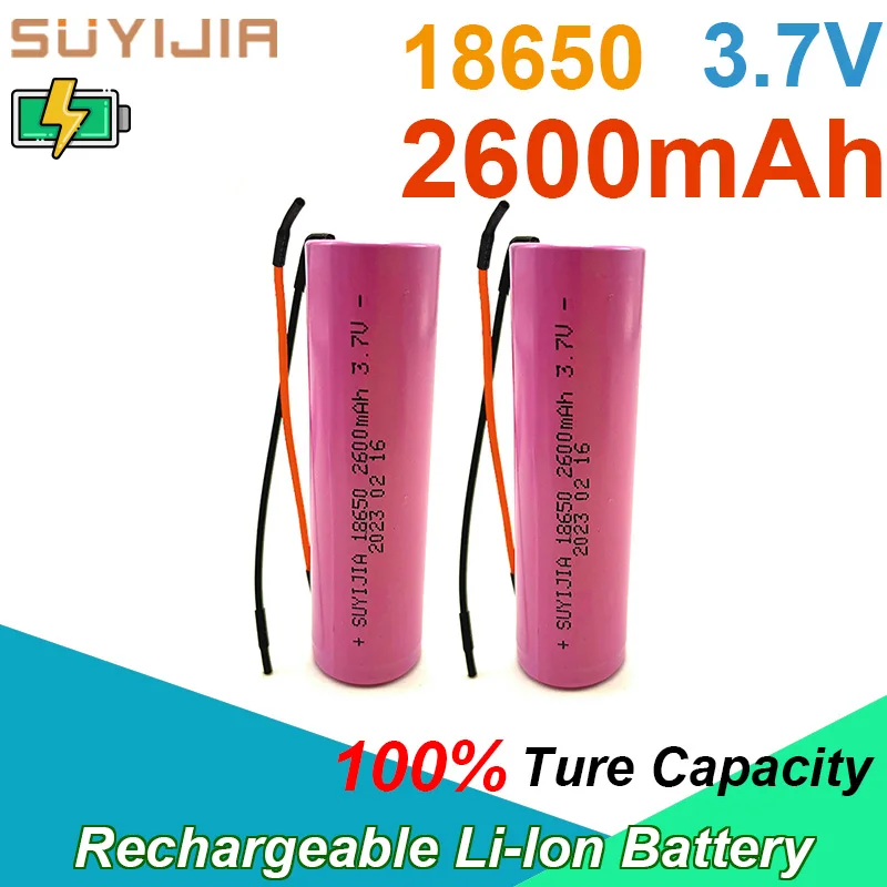 

Литий-ионный аккумулятор 18650 3,7 в, 2600 мАч для приборной модели самолета, аккумулятор для самостоятельной сборки фонарика с силиконовым кабелем