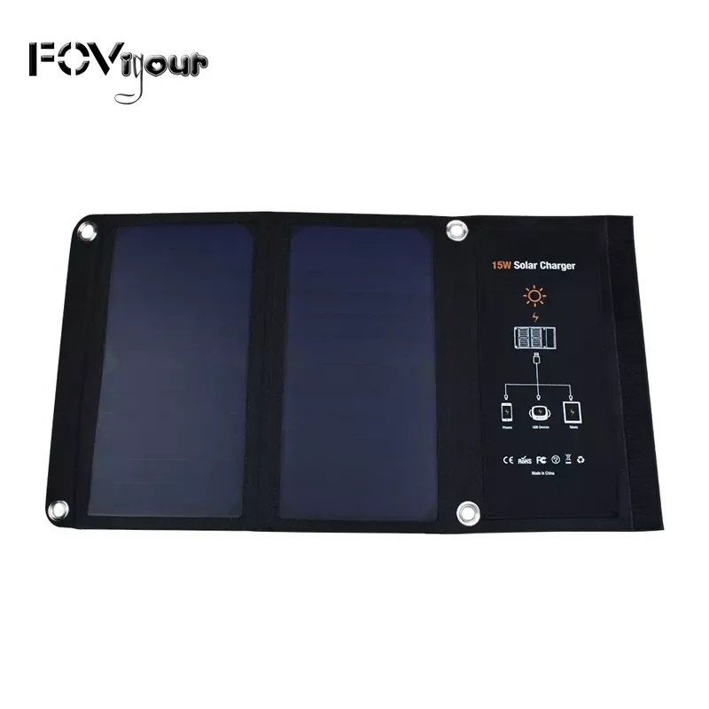 

2023New Fovigour 15W 5V Dual USB Solar Phone Charger Portable Solar Panel Waterproof Shockproof Dustproof Foldable Solar Chargin