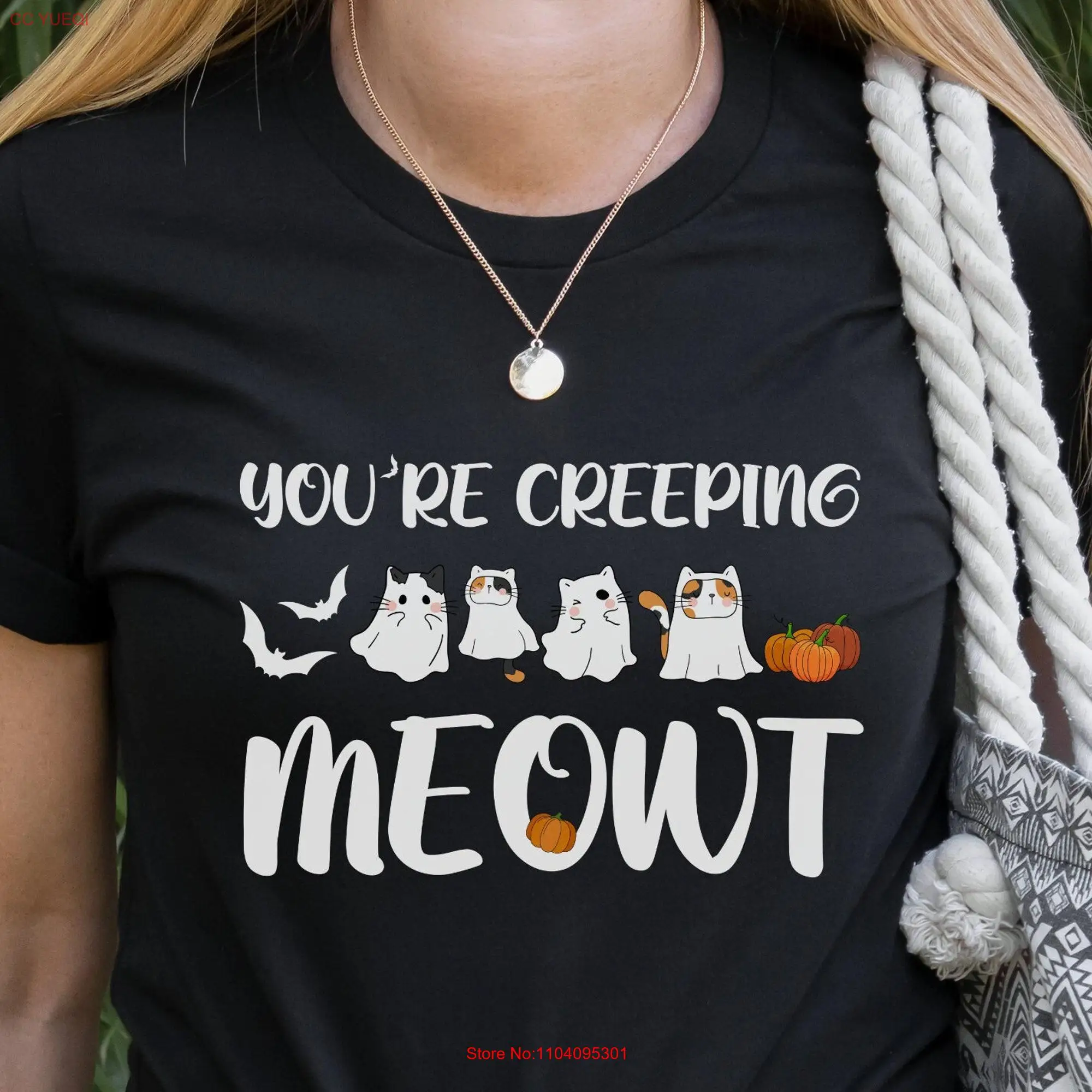 Футболка с изображением кошки на Хэллоуин привидение милый любимый круглым