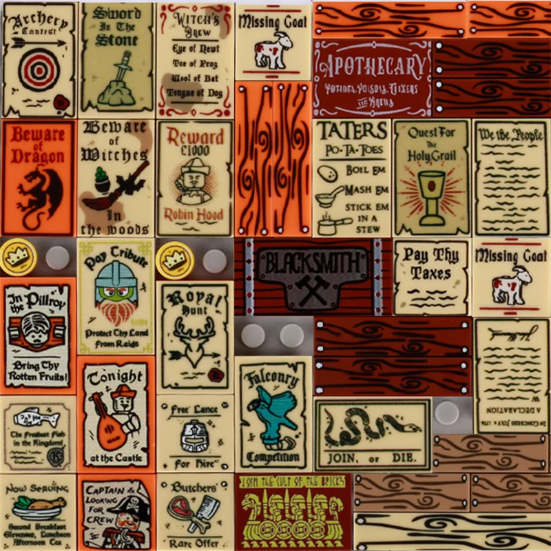 MOC Средневековый Рим Дорожный знак Уведомление Печатная плитка Коза Животные